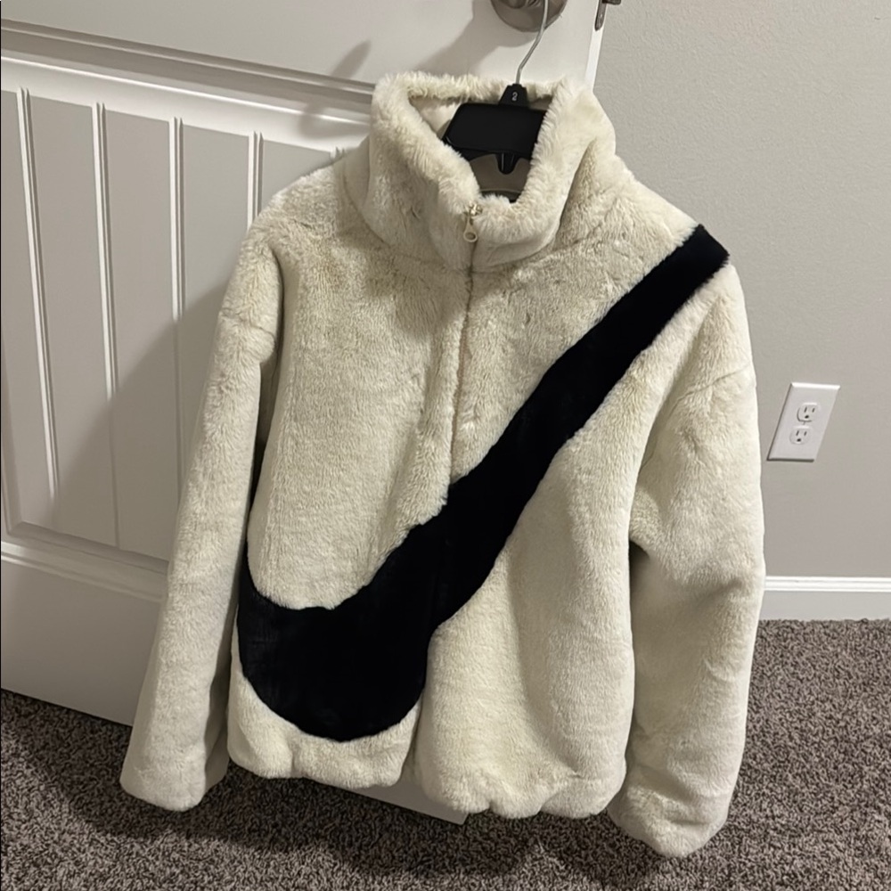 Women's Cream and Black Faux Fur Jacket. Worn once. Like new